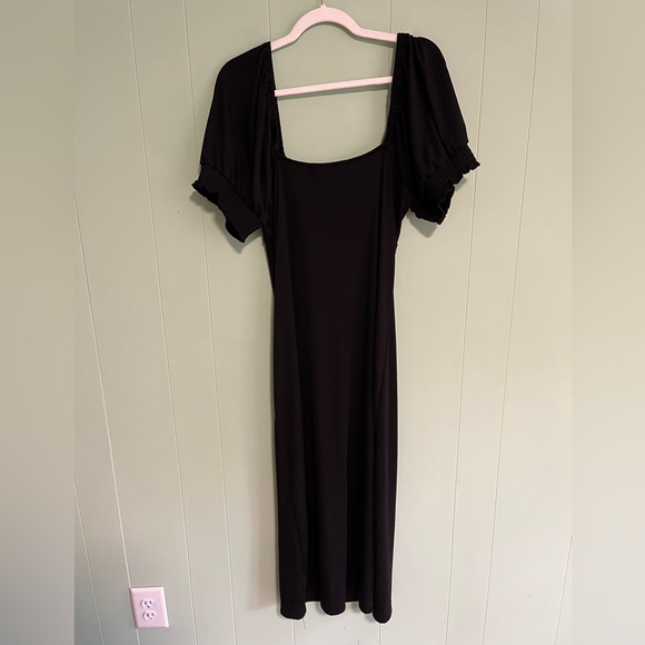 FREE PEOPLE BEACH Bel Air Ribbed Midi Dress Puff Sleeve Black Women's Size XL - Picture 7 of 15